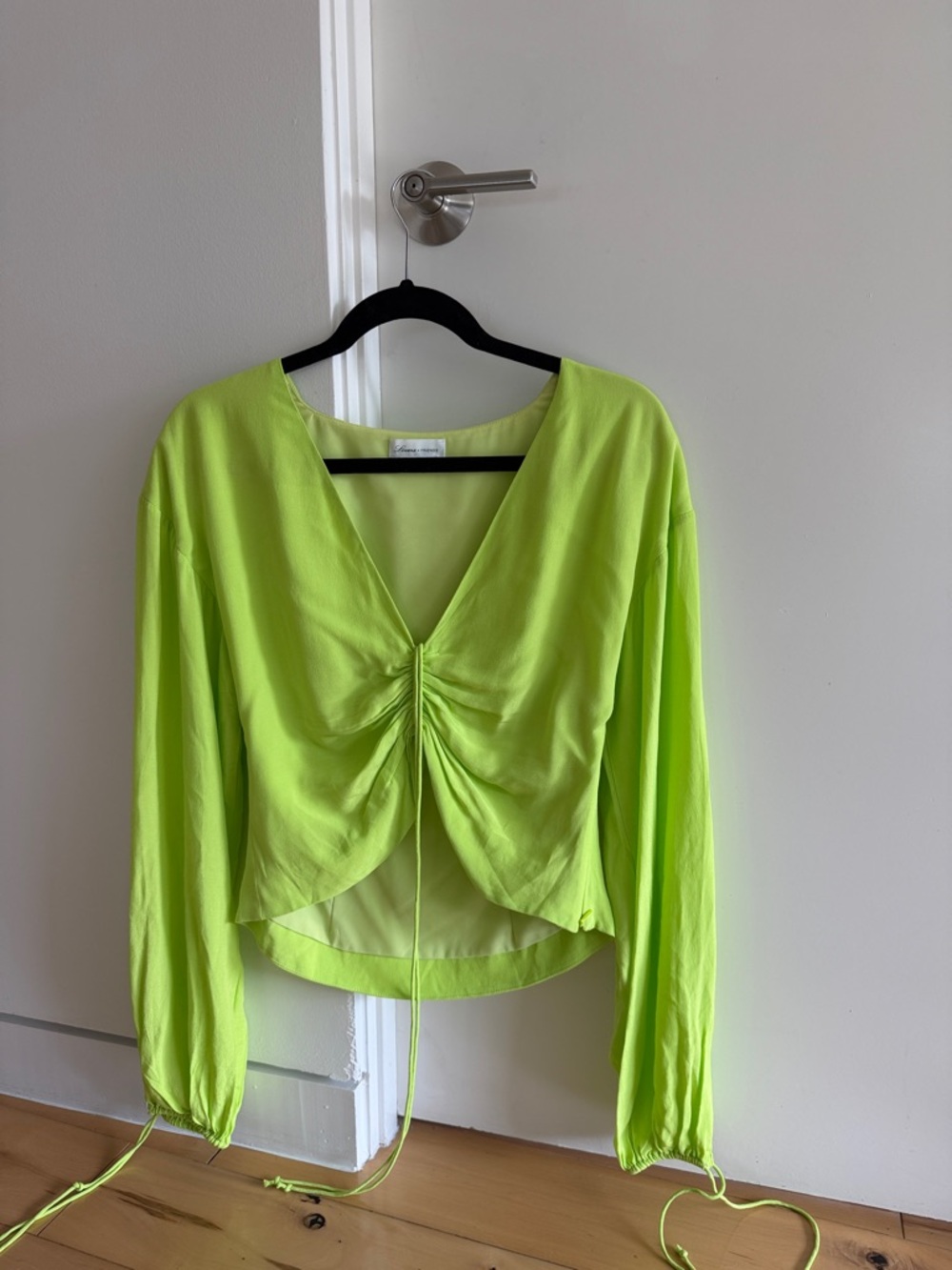 Lovers + Friends Neon Lime Ruched V-Neck Long Sleeve Top